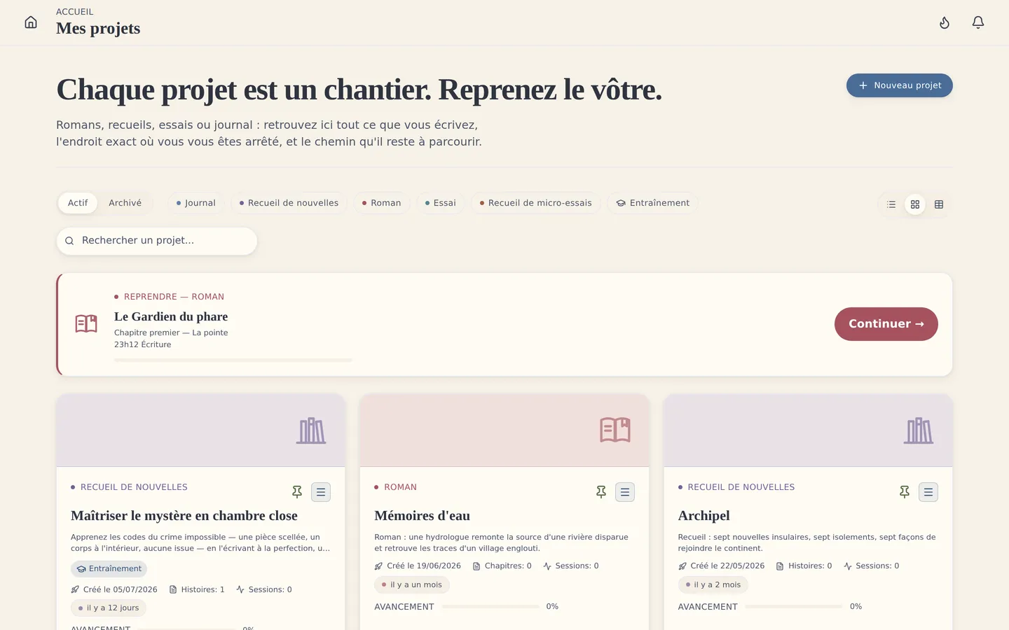 Vos projets en un coup d'œil : tout ce que vous écrivez, réuni au même endroit.