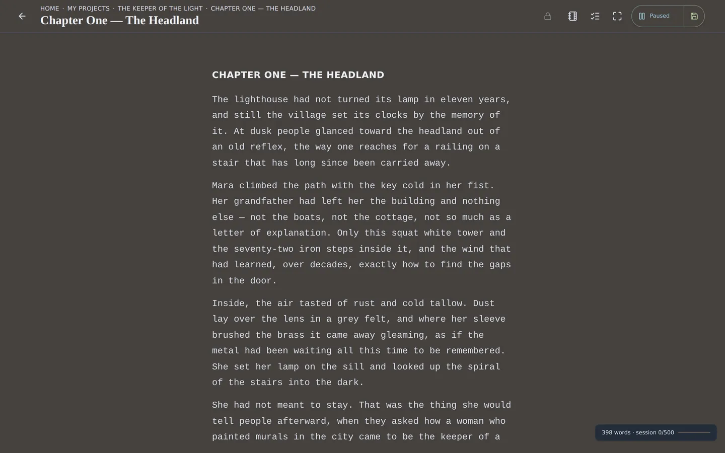 The practice editor: a distraction-free page that adapts to where you are in the work.