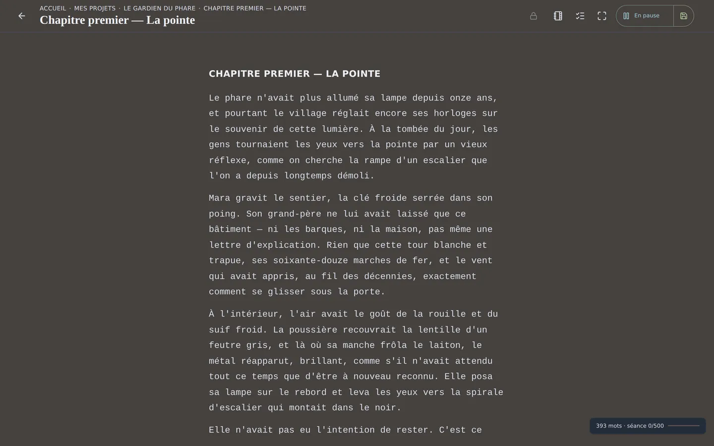 L'éditeur de pratique : une page sans distraction qui s'adapte à l'étape où vous en êtes.