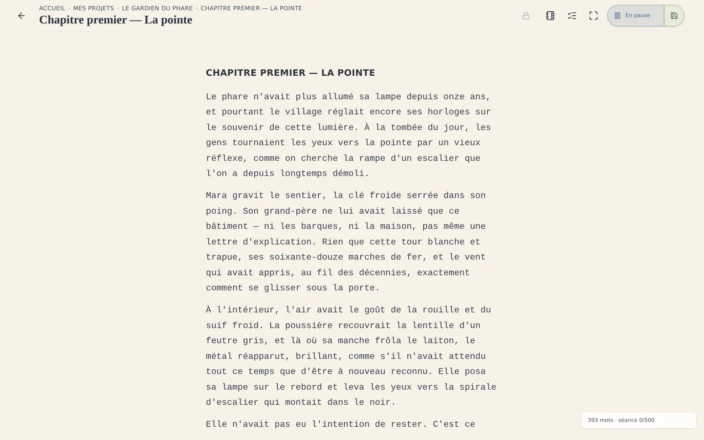 L'éditeur de pratique : une page sans distraction qui s'adapte à l'étape où vous en êtes.