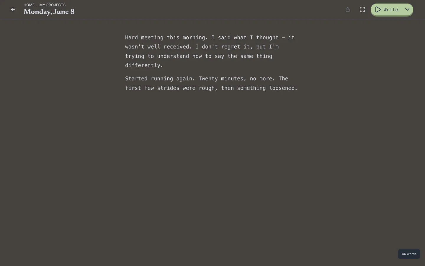 The editor: a calm page for today's entry