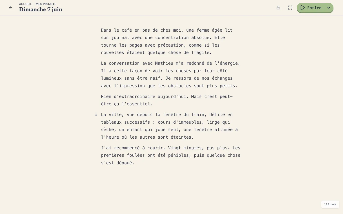 L'éditeur : une page calme pour votre entrée du jour