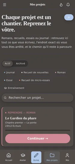 Vos projets en un coup d'œil : tout ce que vous écrivez, réuni au même endroit.