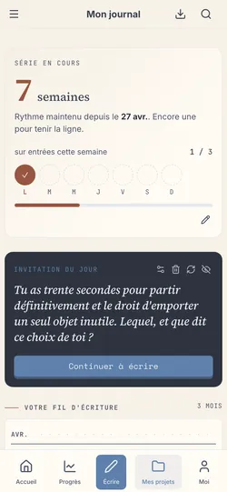 Votre tableau de bord : série, prompt du jour et fil de l'année