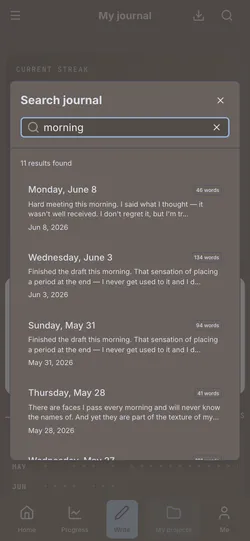 Full-text search across your whole journal