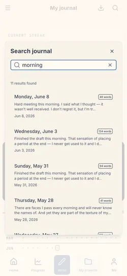 Full-text search across your whole journal