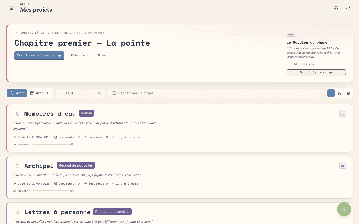Vos projets en un coup d'œil : tout ce que vous écrivez, réuni au même endroit.