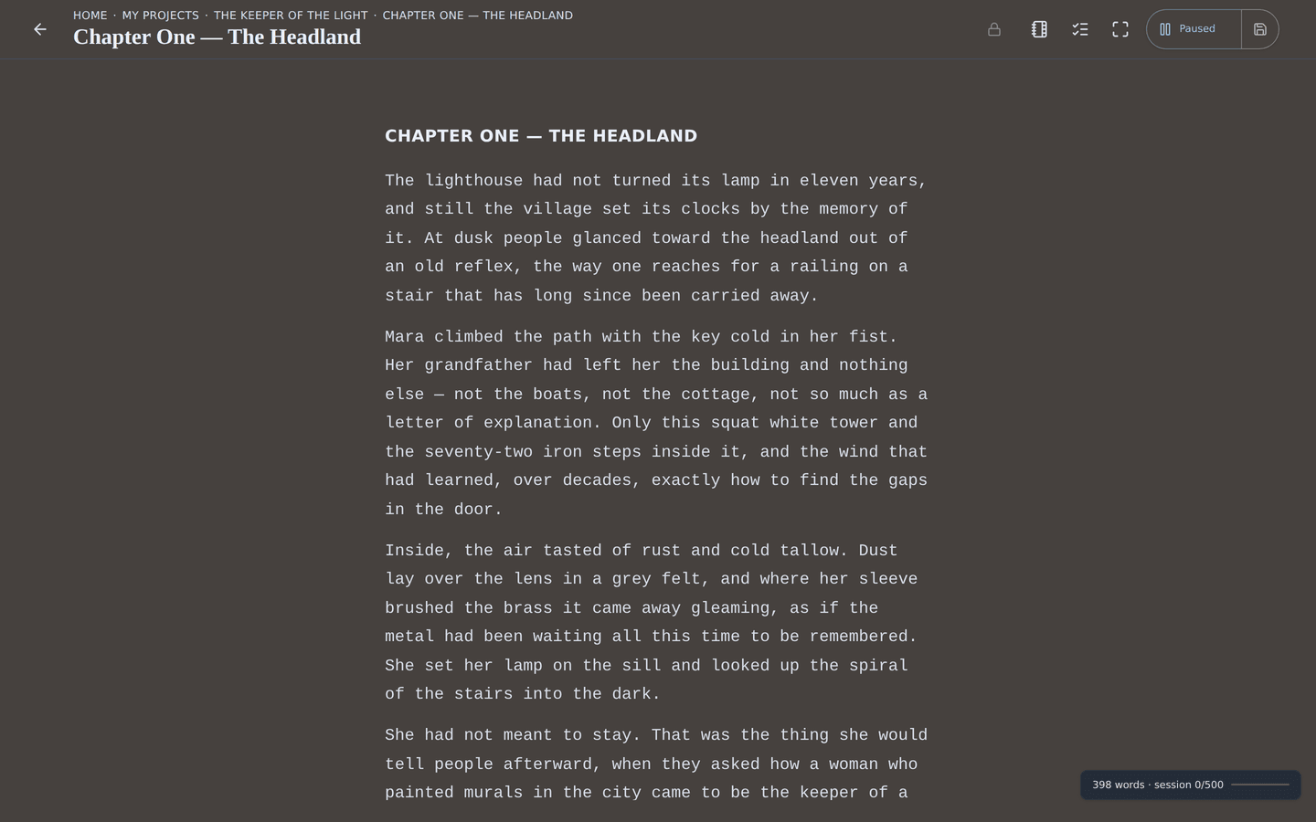 The practice editor: a distraction-free page that adapts to where you are in the work.