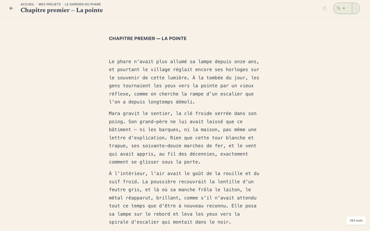 L'éditeur de pratique : une page sans distraction qui s'adapte à l'étape où vous en êtes.