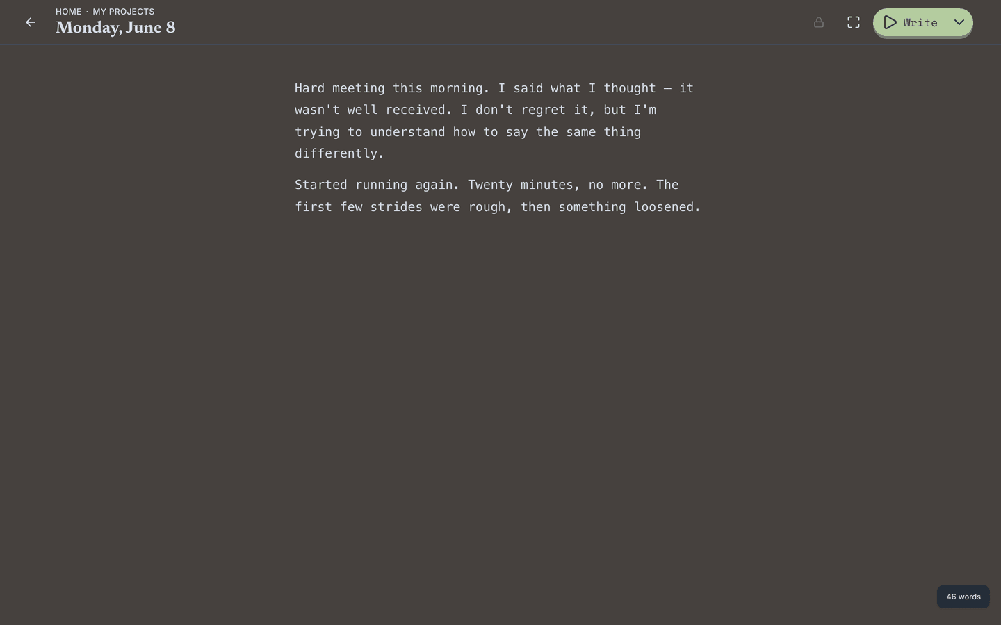 The editor: a calm page for today's entry