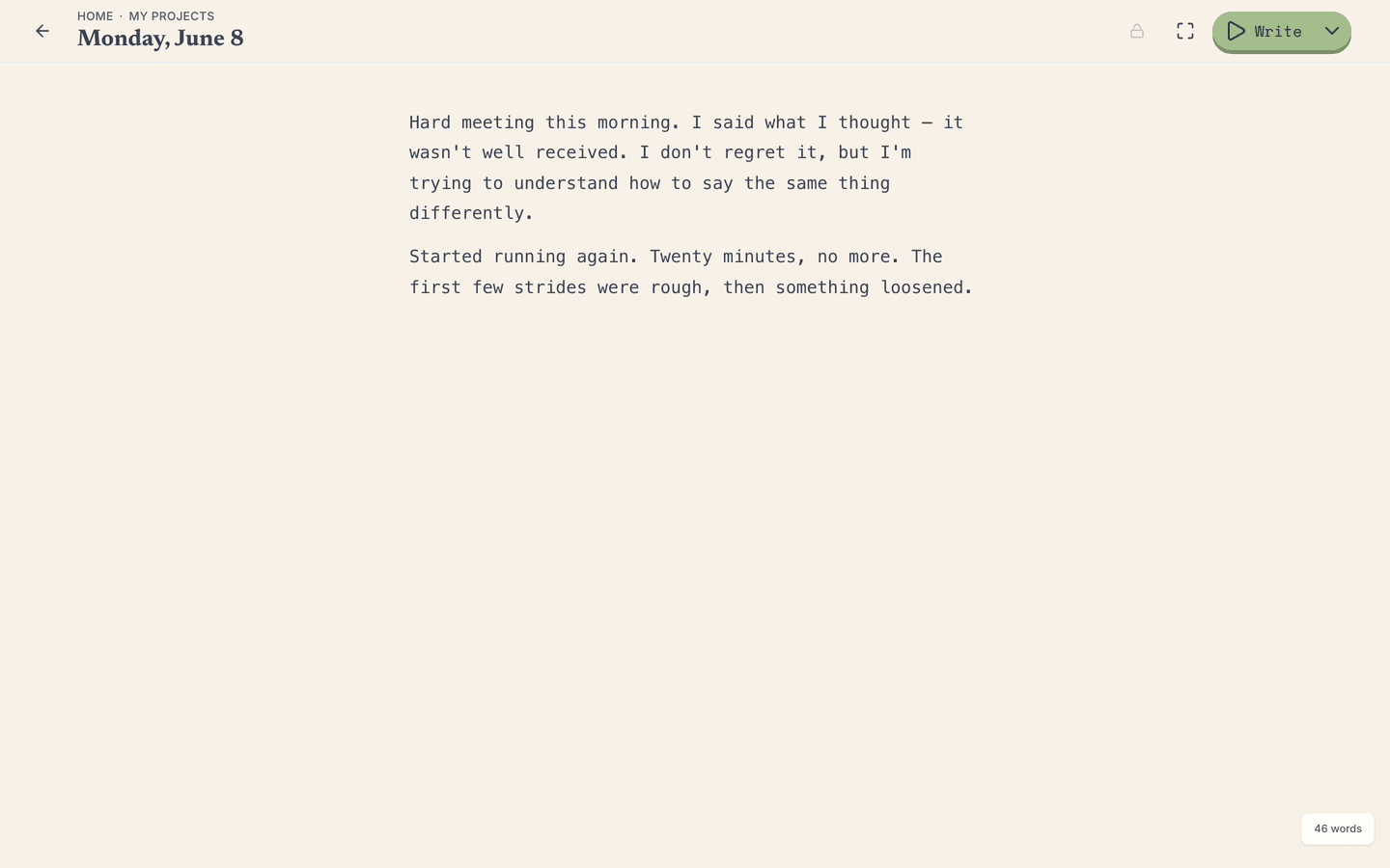 The editor: a calm page for today's entry