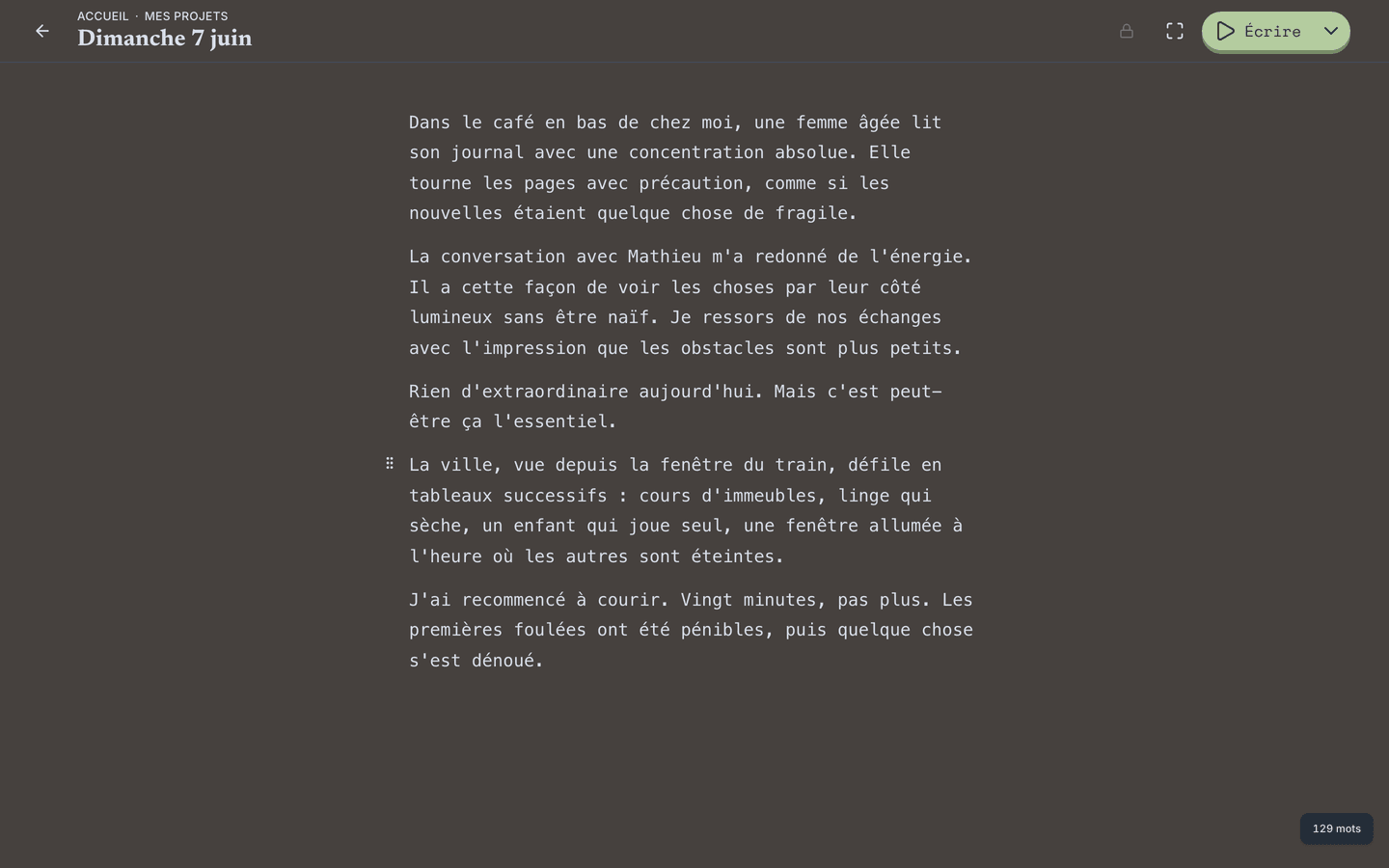 L'éditeur : une page calme pour votre entrée du jour