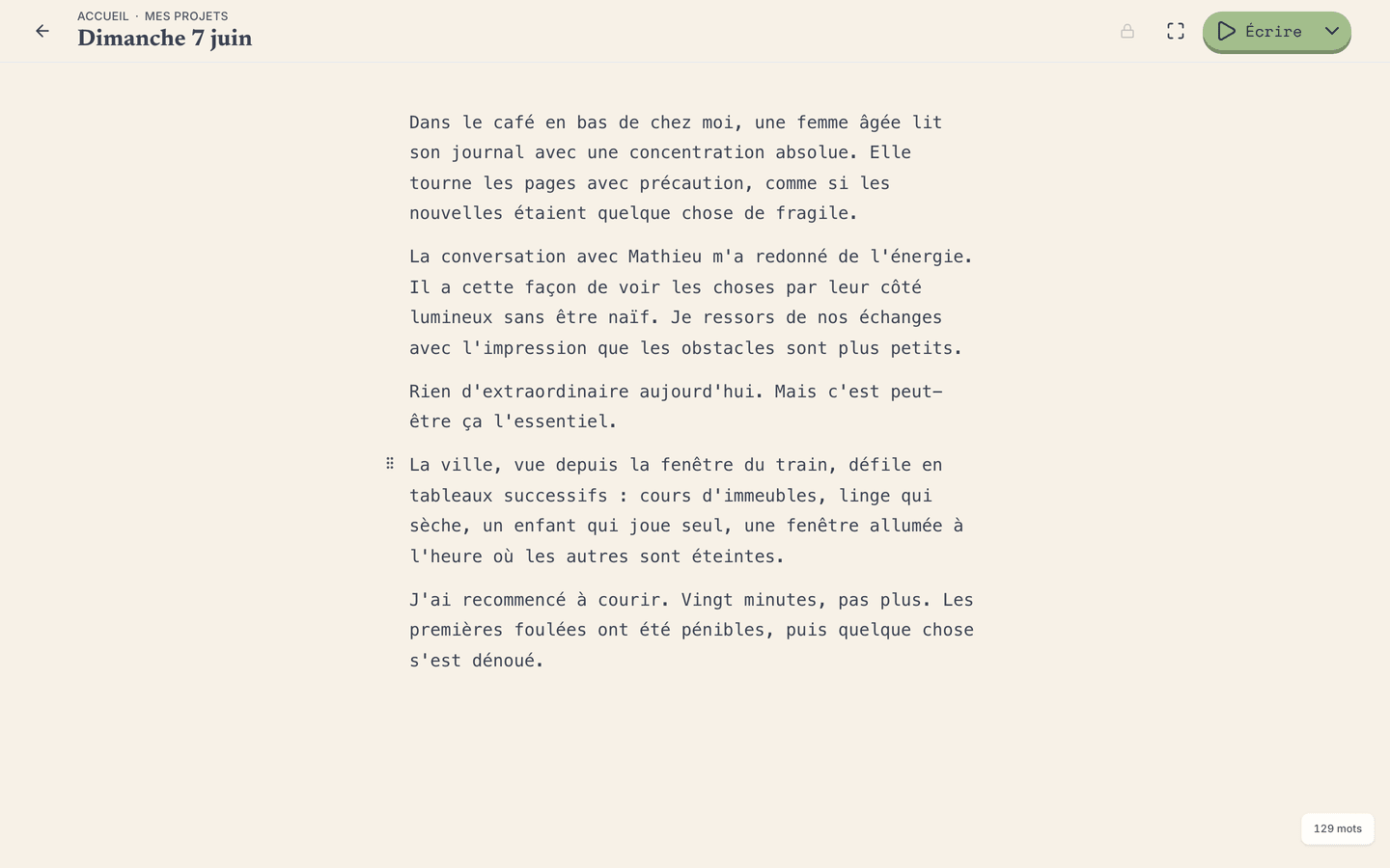 L'éditeur : une page calme pour votre entrée du jour