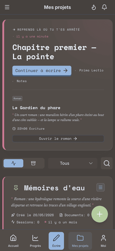 Vos projets en un coup d'œil : tout ce que vous écrivez, réuni au même endroit.