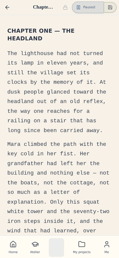 The practice editor: a distraction-free page that adapts to where you are in the work.