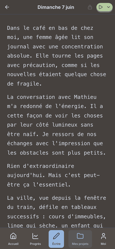 L'éditeur : une page calme pour votre entrée du jour