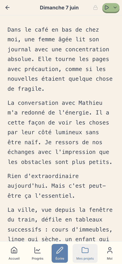 L'éditeur : une page calme pour votre entrée du jour