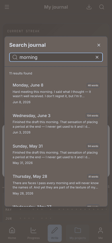 Full-text search across your whole journal
