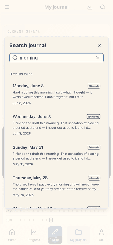 Full-text search across your whole journal